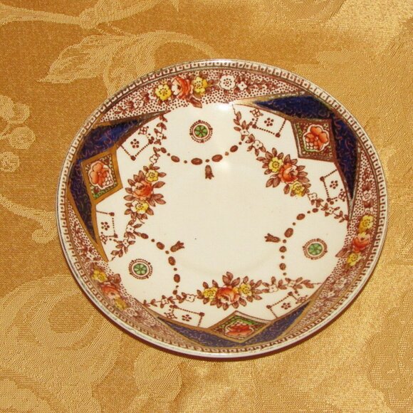 2 Vintage Newport Pottery Saucers Stafford England Rust Cobalt Blue Floral - Picture 3 of 8